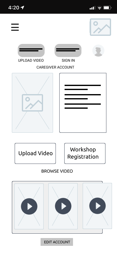 Caregiver Account Wireframe