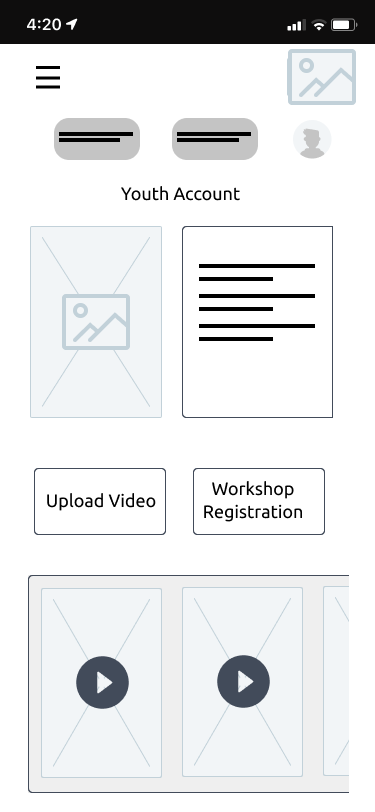 Youth Account Wireframe