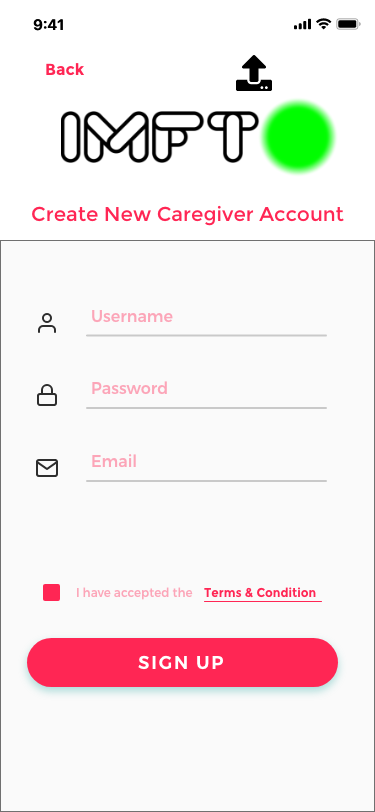 Caregiver registration screen